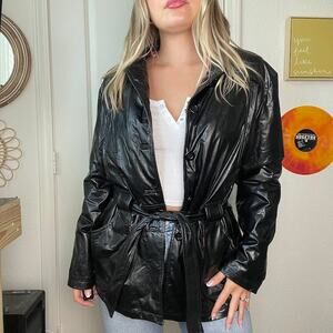 Vintage 90s Y2K Rampage Outerwear Black Pink Lined Pleather Jacket Sz L